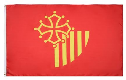 AZ FLAG Drapeau Languedoc-Roussillon 90x60 cm Polyester 100D 2 Œillets | Usage intérieur et extérieur Drapeau décoratif languedocien coutures doubles et bords renforcés avec œillets métalliques