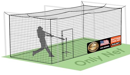 Baseball Batting Cage Nets, ONLY NET, 8'H x8'W x 20'L Baseball and Softball Cage Netting, 1.88 Mesh, Professional Fully Enclosed Heavy Duty PE Hitting Cage Net with Door, WITHOUT Poles and Frame Kits