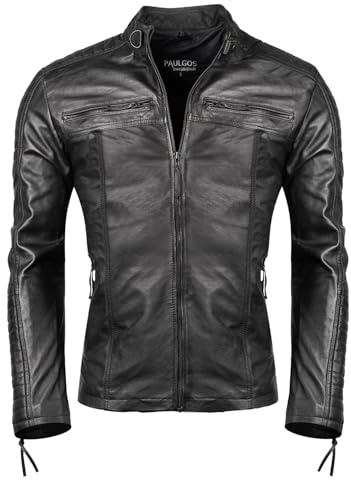 PAULGOS Herren Lederjacke Echtes Leder Jacke Echtleder Übergangsjacke Fashion in 5 Farben Gr. S-7XL Design 1