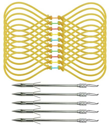 OUBOTER 10 Stück Ersatzgummiband Steinschleuder 5 Stück Edelstahl Angeln Darts Jagd Schleuder Gummi Broadheads Fishing Arrow Für Steinschleuder Die Angeljagd