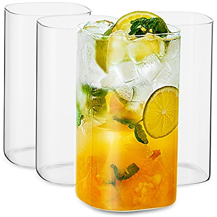 LUXU Drinking Glasses 27 oz,Thin Square Set of 4,Elegant Bar Glassware For Water,Juice,Beer, Drinks,and Cocktails and Mixed Drinks,Lead-Free Glass,Glass Drink Tumblers