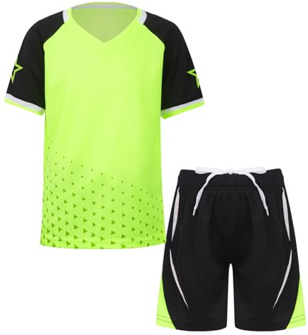 Freebily Sportdräkt Barn Pojkar Fotbollströja och Sportshorts Träningsoverall Sommar Träning Fotboll och Basketuniformer Kortärmat Set, Grön, 11-12 �r