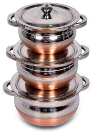 jewellary hub – Lot de 3 casseroles Handi en acier avec fond en cuivre (fond à induction)