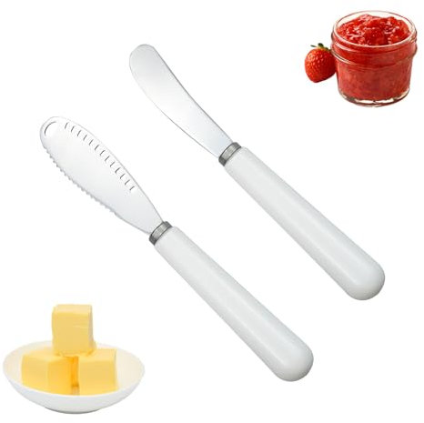 Doafoce 2 Stück Edelstahl Buttermesser Set Wellenschliff 3-in-1-Buttermesser und Butterstreuer Messer Multifunction Butterstreuer für Sahne, Käse, Torte, Marmelade