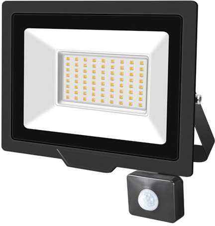 SKYWORLD Projecteur LED Exterieur,50W Projecteur Avec Détecteur de Mouvement 1 pièce,Blanc Chaud LED Spot Extérieur avec Détecteur IP66 Etanche pour Jardin Patio Garage Entrée