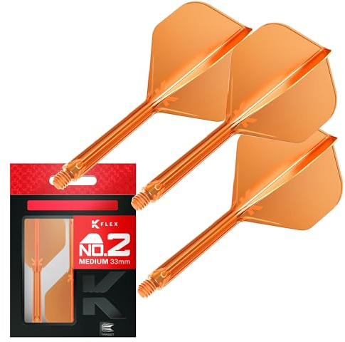 Target Darts K Flex Integrated Dart Flights and Shafts, No.2 Orange (Medium) | Pack of 3 K-Flex – No2, Kflex All in One Moulded Dart Flight & Stem | Professional Dart Accessories