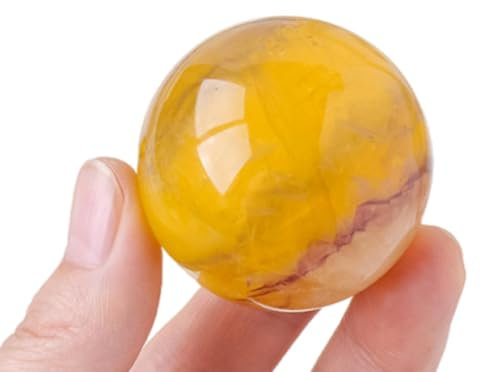 NIBHZ Fluorite Gialla Naturale Viola Mica Sfera di Cristallo Simbiotica Pietra Grezza Pietra Energetica Lucida Matrice a Sette Stelle Ornamenti per Portico di Casa,A-40~45mm