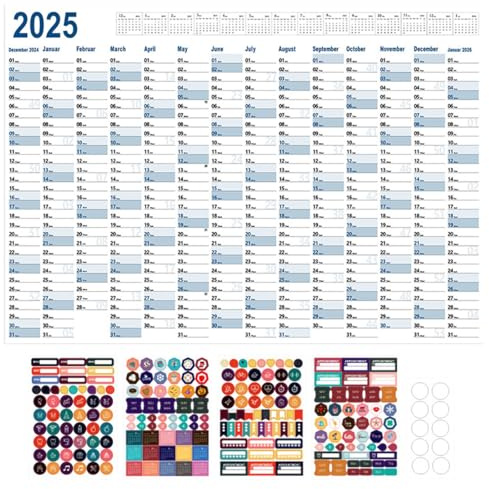 WUSJCOF Calendrier mural 2025 planificateur annuel pour bureau 12 mois avec vue d'ensemble des vacances plié pour bureau (90x60cm)