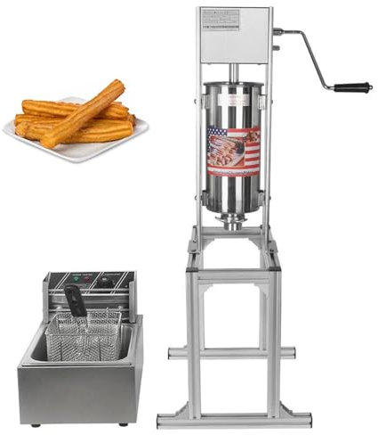 guoyjmm Commercial Manual Churro Maker, 5L Stainless Steel Manual Spanish Churros Donuts Making, 6 L Fryer, Vertical Churro Machine, Spanish Donuts Churros Fill Machine Apply, with 5 Nozzles