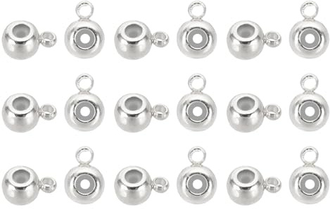 PATIKIL 20 Pcs Bail Beads, 4mm Spacer Beads Metal Loose Tube Ring Charm Hanger Links Connectors with Loop for Jewelry Making Bracelets Necklace, Silver Tone