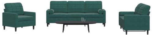 LAPOOH 3-TLG. Sofagarnitur mit Kissen und Nackenrollen Dunkelgrün Samt, Loungesofa, Sofas & Couches, Relaxsofa, Couch für Wohnzimmer - 3278373