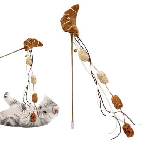 Genérico Caña De Pescar para Gatos - con Campana Y Temática De Comida para Jugar | Herramienta De Ejercicio Divertida Y Entrenador De Reacción para Todas Las Razas, del Aburrimiento En Interiores