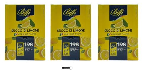 Biffi Succo di Limone 3x1 198 Sacchetto Singola Porzione 5ml per Sacchetto, 100% Limoni Italiani, + keyring italy shop service