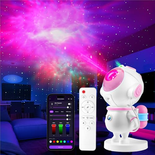 Kangtaixin Astronauta Proyector de Cielo Estrellado para Niños, Luz Nocturna LED, Proyector Galaxy con Mando a Distancia, Control de App, Decoración de Habitación Infantil Regalo de Cumpleaños (Rosa)