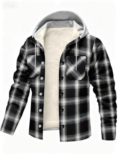 DUHENWU Chemise thermique homme épaissie chemise de bûcheron à carreaux doublée avec capuche polaire veste d'hiver manches longues chemise à carreaux automne hiver chemise à capuche boutonnée chemise