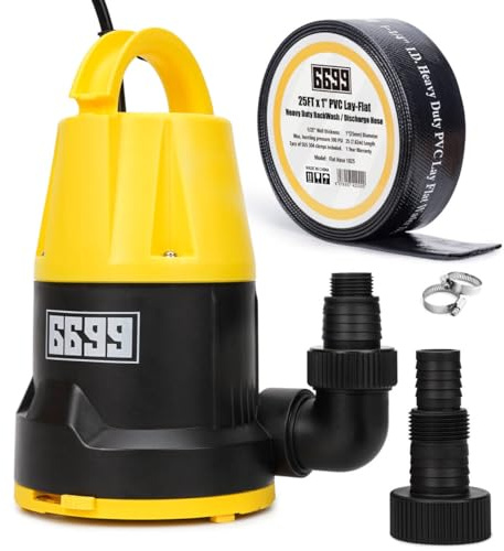 6699 Submersible Sump Pump 2500GPH High Flow with 25FT x 1-1/2” Discharge Hose Drain Water Pump Kit 1/2HP Portable Utility Pump Easy to Use for Flooded Basement Rain Barrel
