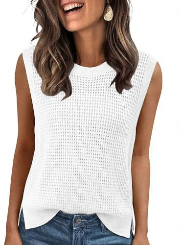 Totatuit Women 2026 Spring Fashion Crochet Sweater Vest Business Casual Tank Top Knit Work Shirt Trendy Summer Outfits White S