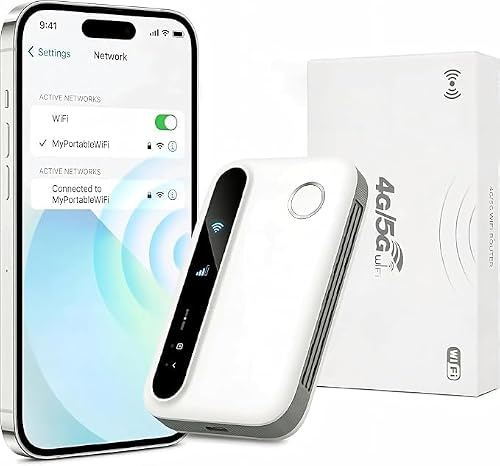 Routeur WiFi Portable 5G WiFi 6, Modem Hotspot Mobile avec Batterie 2100mAh, Jusqu'à 300Mbps, Prend en Charge 20 Appareils, Nano SIM, Écran LED, pour Voyage, Travail Nomade, Camping