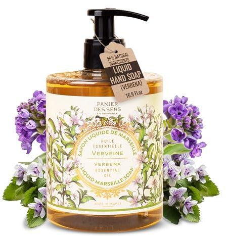 Panier des Sens – Marseille Seife flüssig Verbene – 97% natürliche Inhaltsstoffe – Feuchtigkeit spendende Handseife flüssig mit Kokosnussöl - natürliche Seife aus Frankreich - 500ml