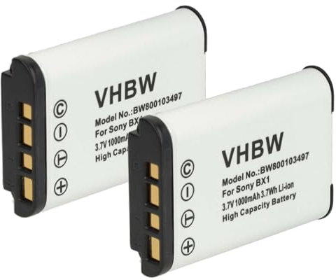 2 x Batterie 1000mAh vhbw pour caméra Sony Handycam HDR-CX405, HDR-PJ240E, HDR-PJ410, Sony Action Cam HDR-AS20, HDR-AS200V, HDR-AS100VR comme NP-BX1