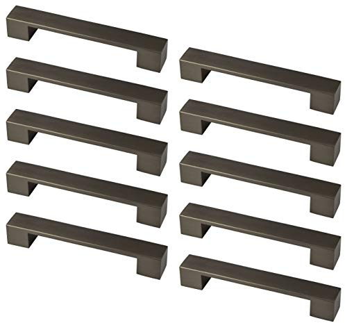 GedoTec Möbelgriff Edelstahl 128 mm Schubladen-Griff eckig Küchengriff für Schranktür & Küche | Stangengriff Edelstahl dunkel gebürstet | 10 Stück - Design Schrankgriff Vintage mit Schrauben