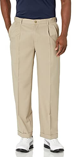 PGA TOUR Men's Double Pleated Expandable Waistband Golf Pant, Chinchilla, 30W x 30L