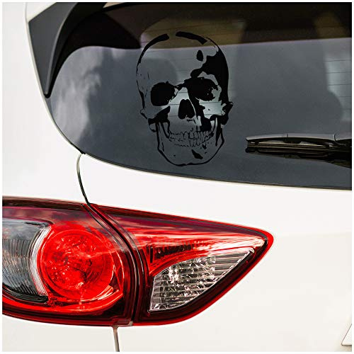 Totenkopf Aufkleber - Finest Folia Sticker Auto Boot Motorrad Caravan Dekor K065 (Schwarz Glanz, 30cm x 21cm)