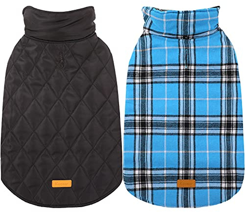 Kuoser Waterproof Dog Coat, Reversible Dog Jacket for Large Dogs, Adjustable Durable Doggie Winter Coat for Groowing Puppies Warm Puppy Cold Weather Apparel, Blue L