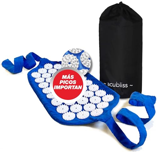 Acubliss Digitopressione Tappetino Cinghia con 1,848 Massaggio Punte per Schiena Dolore Sollievo, Benessere Regali per Donne e Uomini, Trasporto Borsa, 42 x 20 cm, Blu
