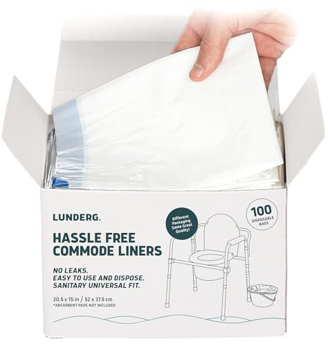 Lunderg Commode Liners - Value Pack 100 Count Universal Fit - Medical Grade Bedside Commode Liners Disposable for Adult Commode Chair, Portable Toilet Bags or Camping Toilet Bags