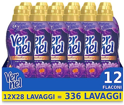 Vernel Suavizante Concentrado para Lavadora, Aromaterapia Sueños de Loto, 12 Botellas de 700 ml (336 Lavados) - 8.4 kg