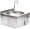 XPOtool Évier en acier fin – 400 x 400 x 430 mm – Commande au genou – Lavabo gastronomique avec Cuve ronde – Lavabo Lave-main hygiénique montage mural