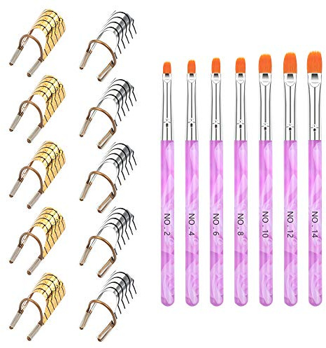 Iyowei 10 PCS Reusable Nail Extension Forms + 7 PCs Brush, Extension Guide Tool, Reusable Acrylic Nail Tips & Manicure Accessory
