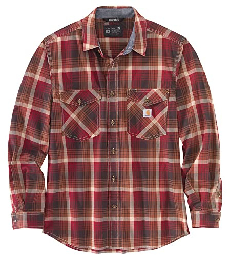 Carhartt Herren Rugged Flex Relaxed Fit Leichtes Langarm-Plaid Hemd, Oxblood, Klein