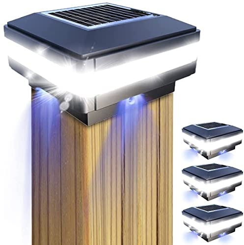 GEYUEYA Home Solar Post Cap Lights 4 Pack, Waterproof Outdoor Lamp for Deck | Fence Post Caps for 4x4 3x3 3.5x3.5 5x5 6x6 inch Wooden Posts, Patio Garden Yard Decoration