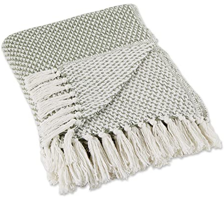 DII Woven Throw Collection 100% Cotton, Basketweave, 50x60, Artichoke Green