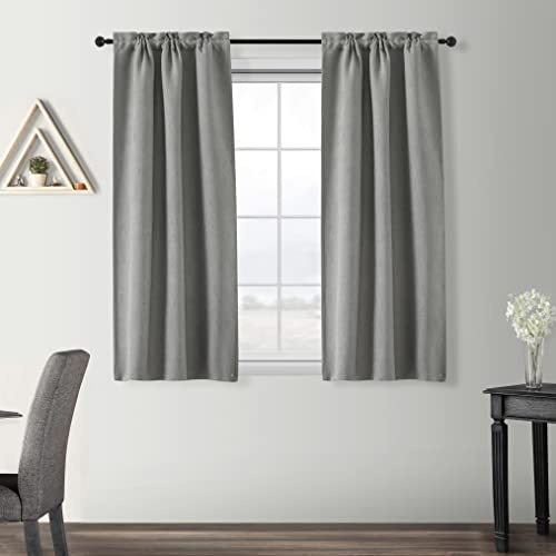 GIRASOLE HOME® 1 Paar halbverdunkelnde, flammhemmende Vorhänge, ideal für Küche, Restaurant, Hotel, Schraffurmuster, feuerhemmender Stoff, zertifiziert, isoliert, 2 Paneele (70 x 145 cm, Grau)