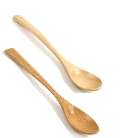 Beechwood Lot de 2 cuillères en bois fabriquées à la main - Petite louche en bois - Cuillère en bois asiatique naturelle - Pour café, miel, thé, chips, riz, céréales, dessert
