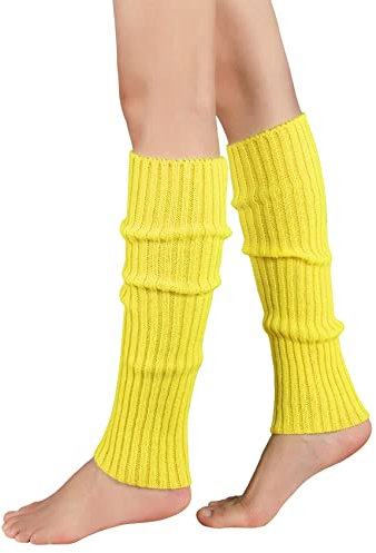 Durio Stulpen Damen Extra Warm Beinwärmer Winter Strick Häkelarbeit Legwarmers Verdicken Stricken Beinstulpen Damen Gelb Einheitsgröße