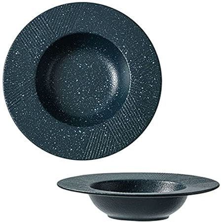 Plato Sopero Grande con Borde, Juego De 2, Cuenco De Pasta De Cerámica con Borde, Cuenco De Cocina para Servir Ensaladera, Cuenco De Microondas Apto para Horno-Navy-25.5x25.5x5.5cm