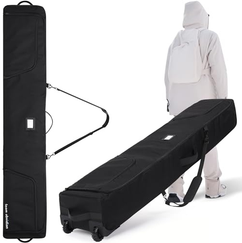 TeamObsidian skidväska – kan rymma dubbla skidor upp till 175 cm (5 fot 7 tum) – kraftiga vadderade skidväskor för flygresor – vattentålig snowboard eller skidkit väska med hjul