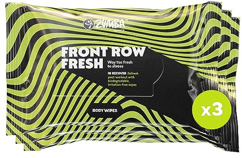 ZUMBA Lingettes Nettoyantes Corps Hypoallergénique Sans Alcool - Lot de 3x20 (60 Lingettes Humides 295x175mm) pH Neutre - Nettoie, Rafraîchit, Hydrate - Lingette Sans Parfum: Fitness et Soins Intimes