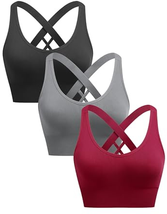 ANGOOL Sport BH Damen ohne Bügel Push Up BH Starker Halt | Sport Bustier Damen Gepolstert Crossback Seamless Yoga Joggen Gym