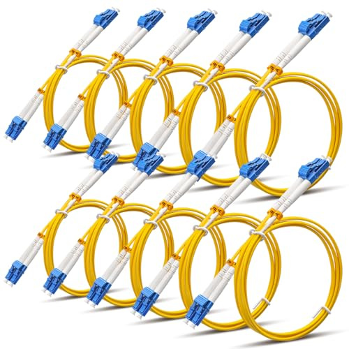 Threlaco 10 Pack Lc to Lc Single Mode Fiber Patch Cable 1m/3.28 ft Os2 Single Mode Fiber Optic Cable Duplex Lszh Jumper Cord Yellow Smf