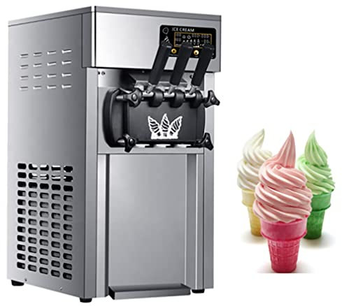 Máquina de helado comercial,Máquina eléctrica para hacer helados de servicio suave de 1200 W,Máquina para hacer helados de escritorio de acero inoxidable 16-18L/H,Heladera de cono dulce de 3 sabores