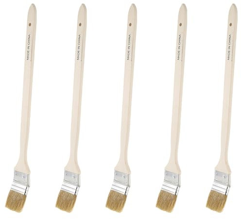 Lot de 5 brosses de radiateur avec manche en bois et poils synthétiques de 5,1 cm de large