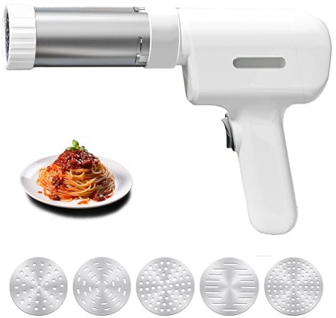 Machine à Pates Fraiches, Handheld Machine a Pate Electrique avec 5 Moules à Nouilles, Rechargeable Machine à Nouilles Sans Fil pour Fraîches Noodles Spaghetti
