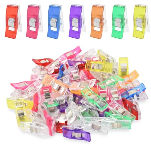 100 Stück Nähklammern Kunststoff, 8 Farben Stoffklammern zum Nähen, Durchscheinend Klammern Nähen Clips, Quilting Clips, für Nähen, Häkeln, Basteln
