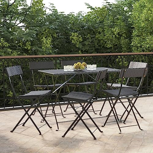 KLYEON Bistrostühle 6 STK. Klappbar Schwarz Poly Rattan und Stahl,Klappbare Gartenstühle aus PERattan für Garten und Terrasse Set von 6 Terrassen Sitzmöbel, Gartenmöbel & Zubehör