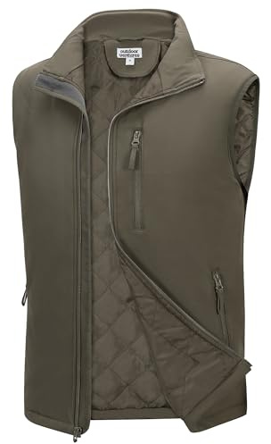 Outdoor Ventures Softshell väst för män fodrad med buffert, vattenavvisande vindtät väst, gilet, ventilerande ärmlös jacka för cykling, löpning, vandring, Grön, XXL